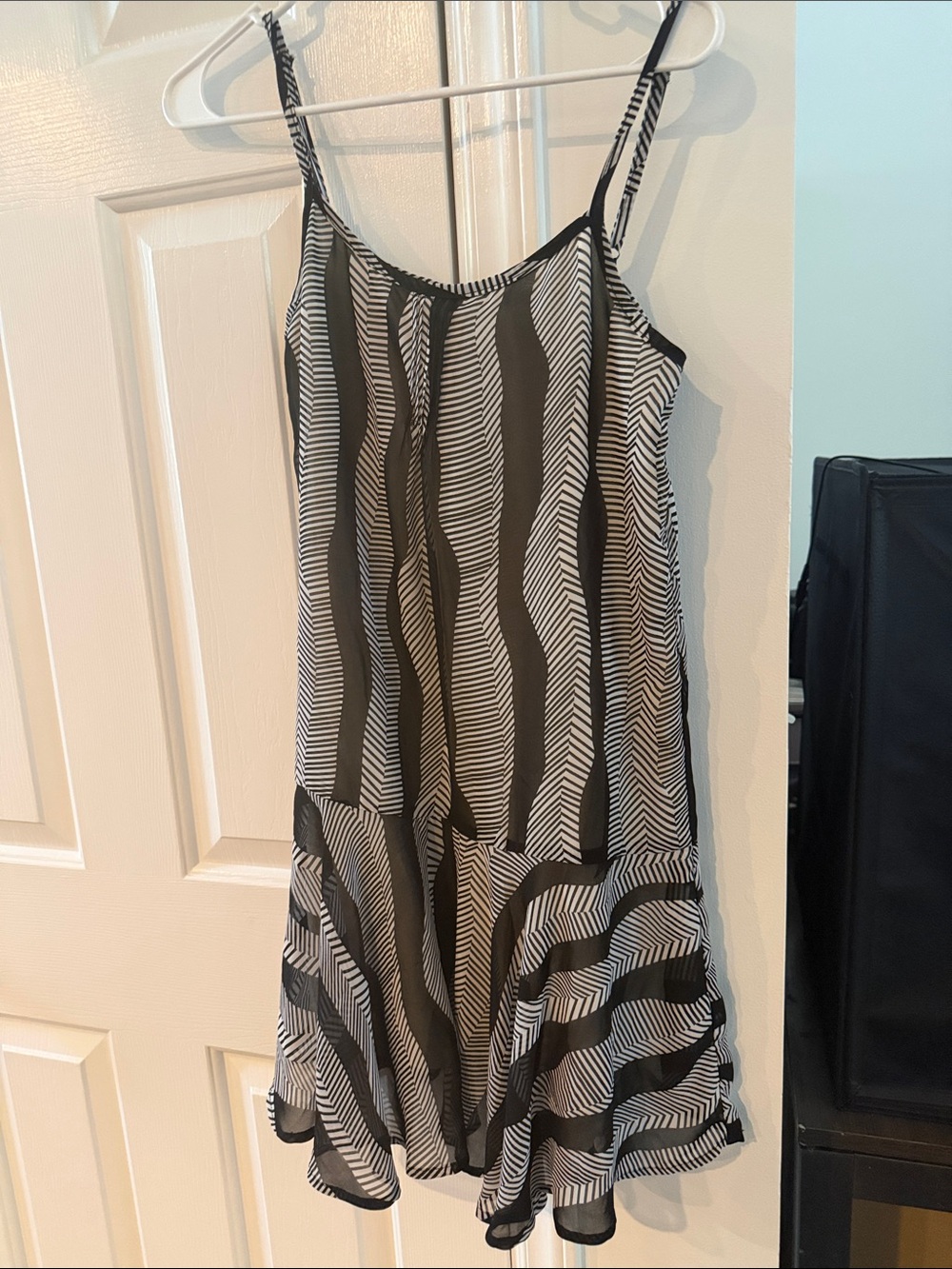 The Impeccable Pig Black and White Wavy Stripe Slip Dress